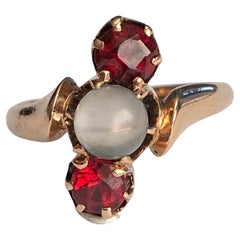 Antique Victorian Moonstone & Garnet 14k Rose Gold Ring