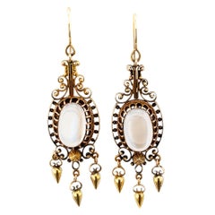 Antique Victorian Moonstone Gold Pendent Earrings