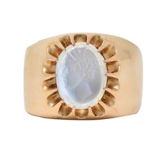Viktorianischer Unisex-Ring mit Mondstein-Intaglio aus 14 Karat Gelbgold, antiker Gürtel