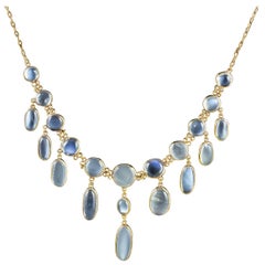 Victorian Moonstone Lavaliere Necklace 18 Carat Gold on Silver, circa 1900