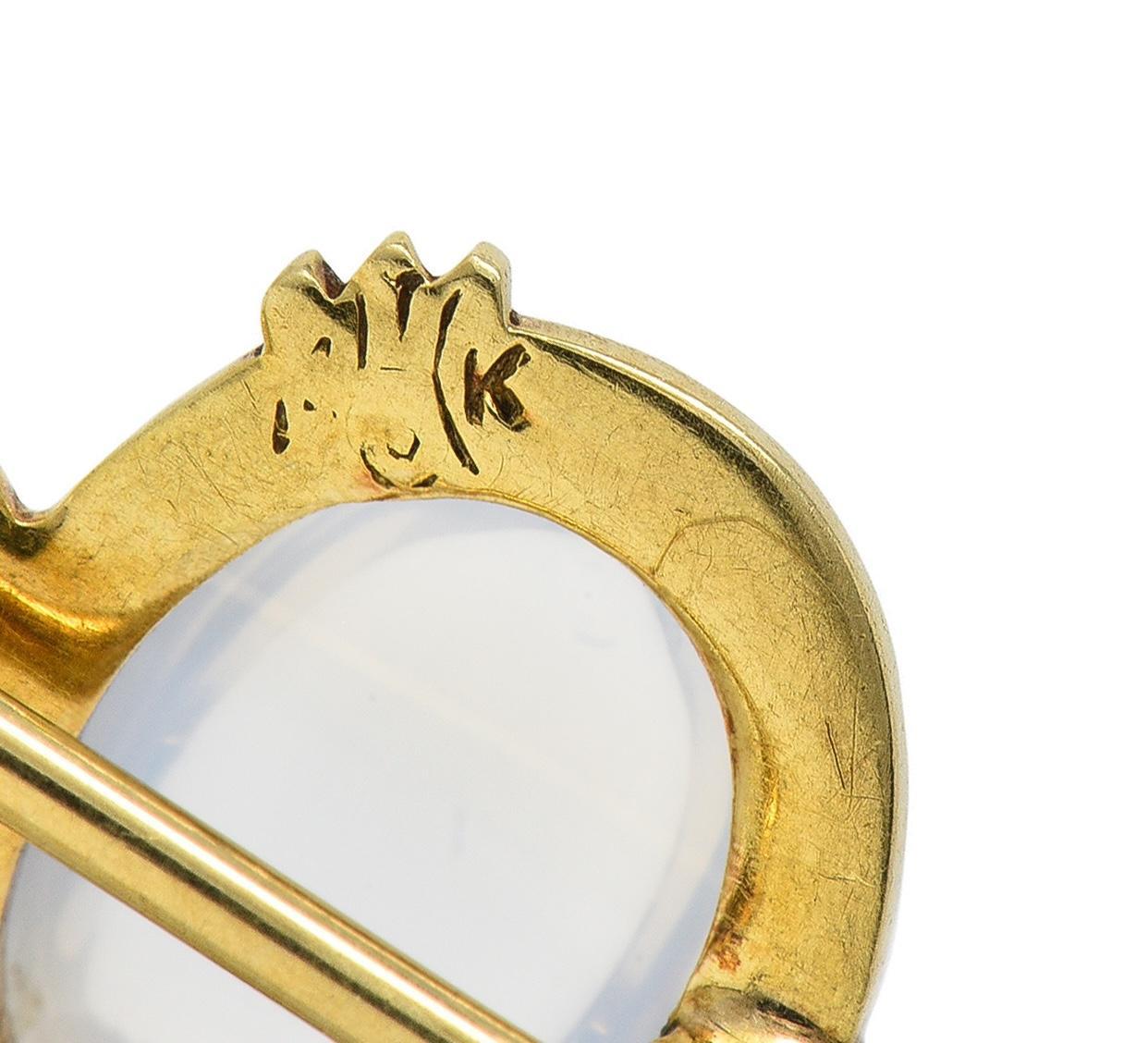Victorian Moonstone Pearl Enamel 18 Karat Gold Antique Stickpin For Sale 1