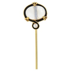 Victorian Moonstone Pearl Enamel 18 Karat Gold Antique Stickpin