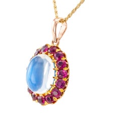 Victorian Moonstone Ruby Gold Pendant