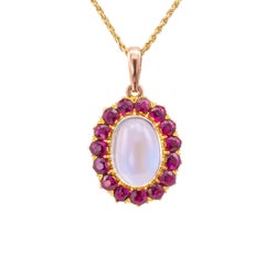 Victorian Moonstone Ruby Gold Pendant