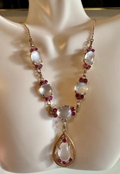 Victorian Moonstone Ruby Necklace Antique 14 Karat Gold Museum Quality Necklace