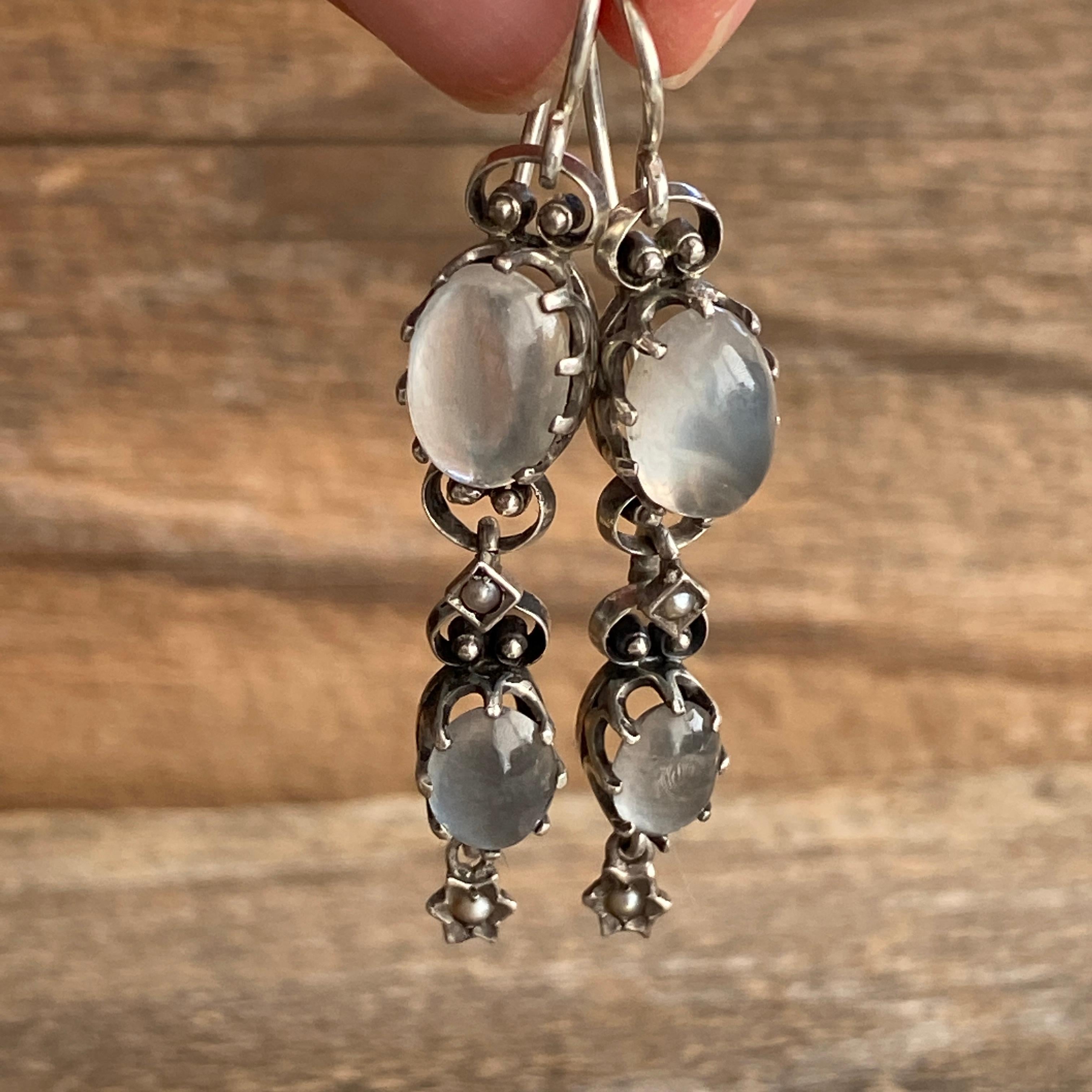 Victorian Moonstone Silver Drop Earrings 5