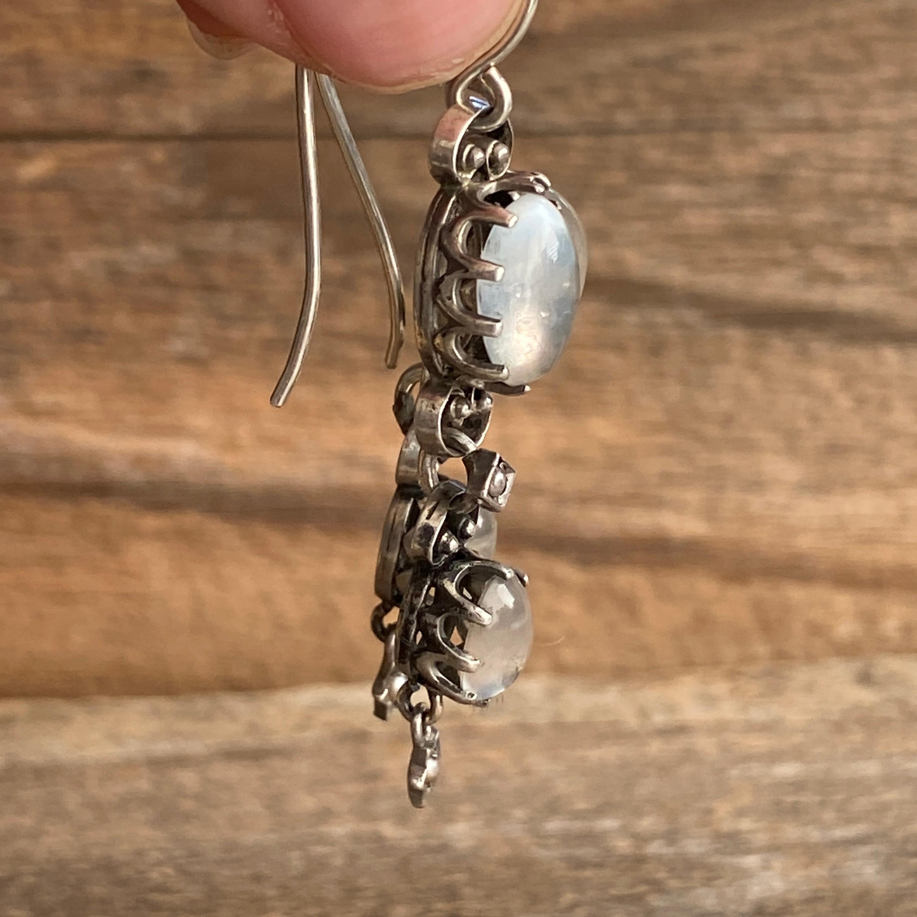 Victorian Moonstone Silver Drop Earrings 7