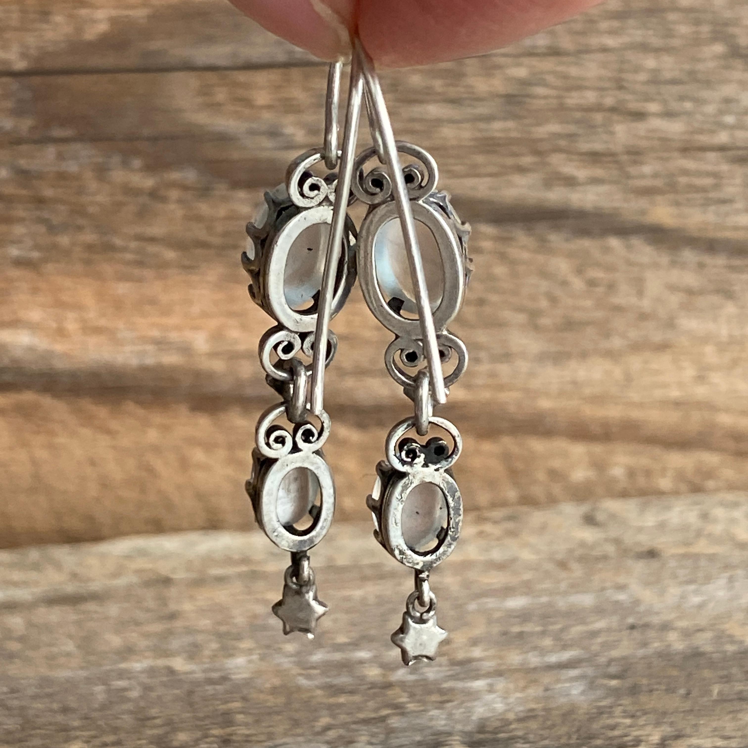 Victorian Moonstone Silver Drop Earrings 8