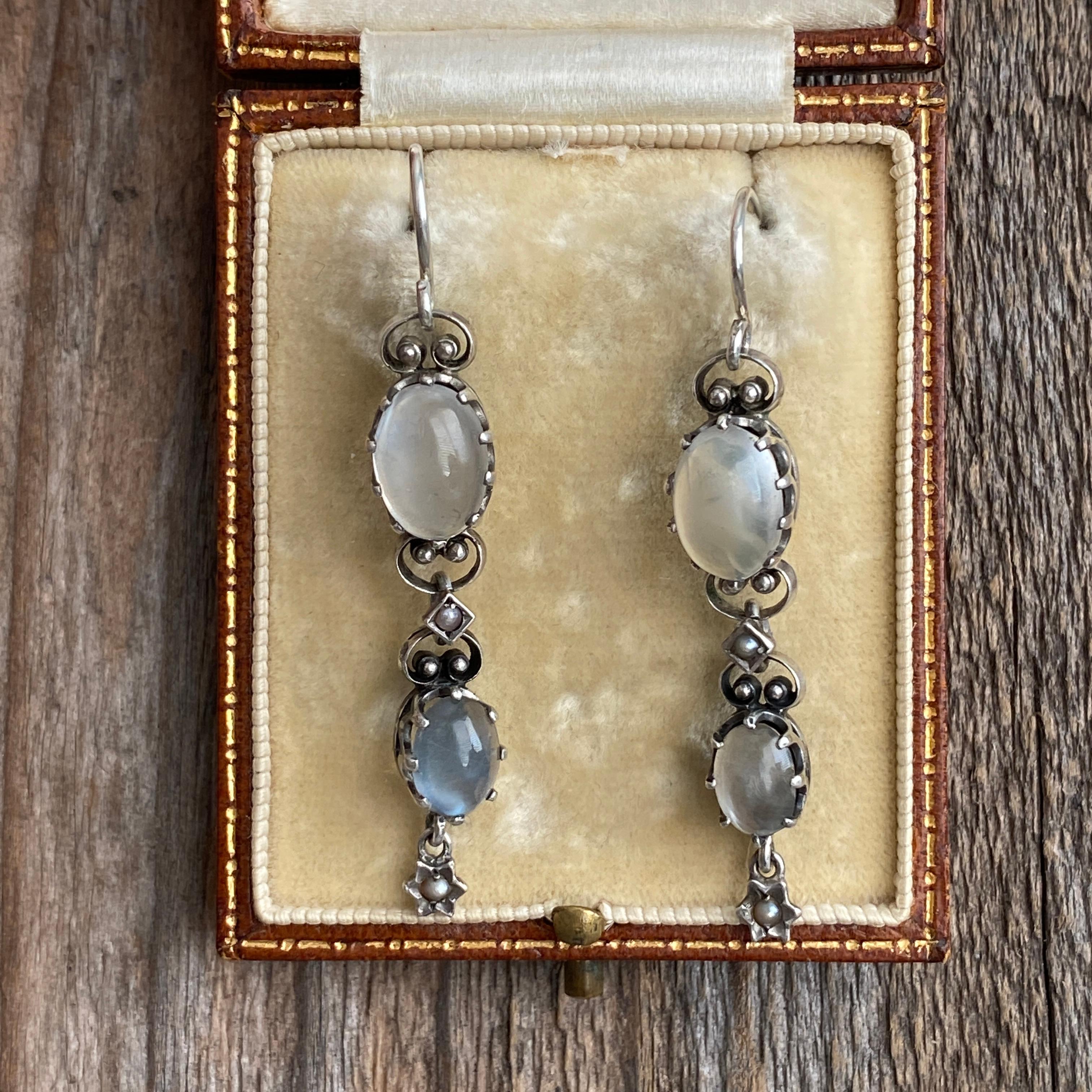 Women's Victorian Moonstone Silver Drop Earrings