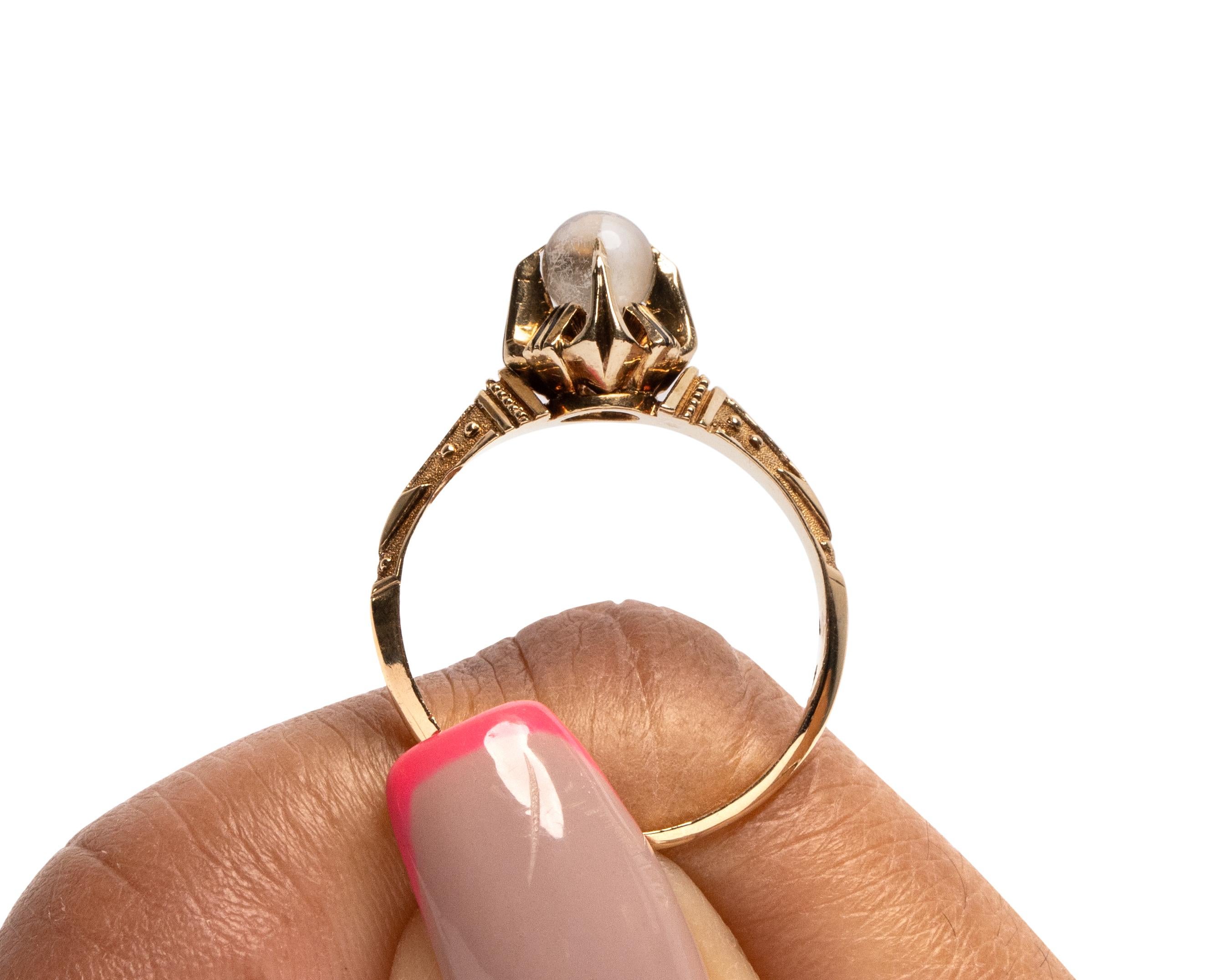 Round Cut Victorian Moonstone Sphere in Detailed Claw Mounting Carved Gold Solitaire Ring