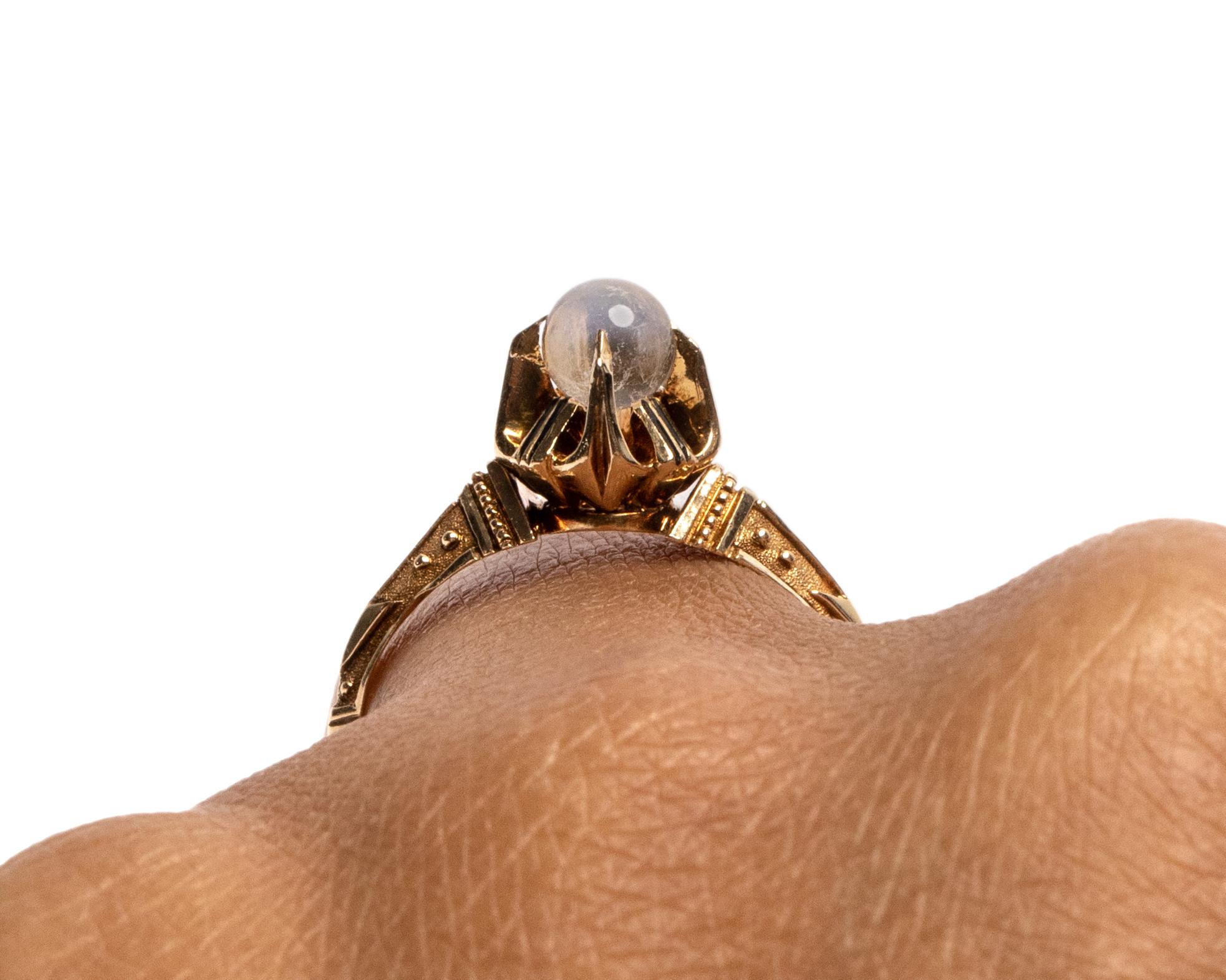Women's Victorian Moonstone Sphere in Detailed Claw Mounting Carved Gold Solitaire Ring