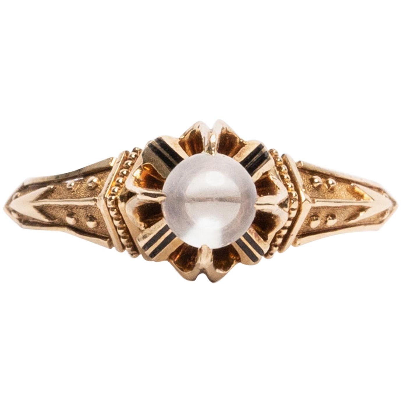 Victorian Moonstone Sphere in Detailed Claw Mounting Carved Gold Solitaire Ring