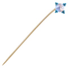 Victorian Moonstone Turquoise 14 Karat Gold Antique Stickpin