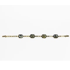 Victorian Moss Agate and Rose Cut Diamond 18 Carat Yellow Gold Bracelet