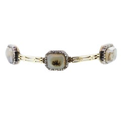 Antique Victorian Moss Agate and Rose Cut Diamond 18 Carat Yellow Gold Bracelet