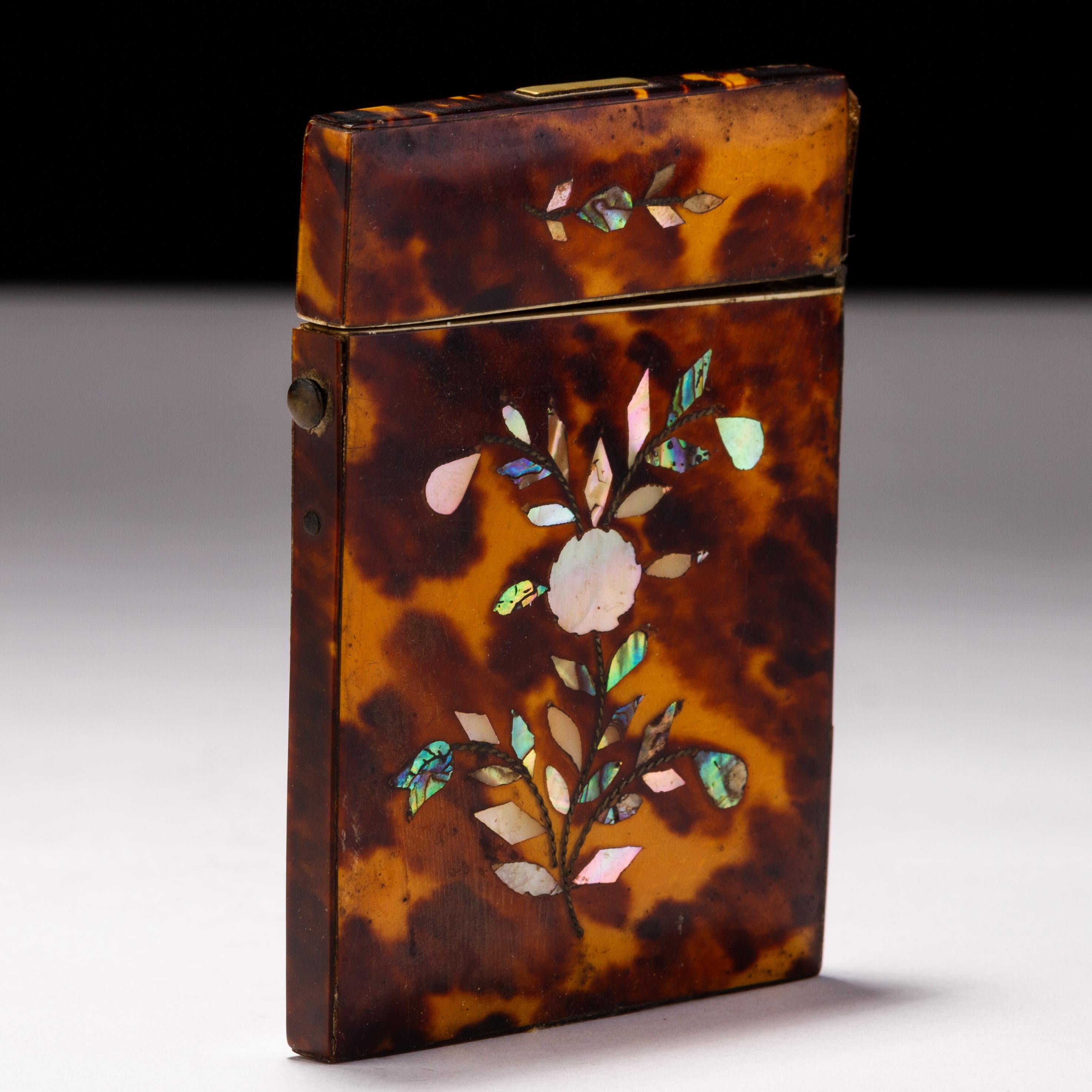 Inlay Victorian Mother of Pearl & Abalone English Card Case 19th Century  For Sale