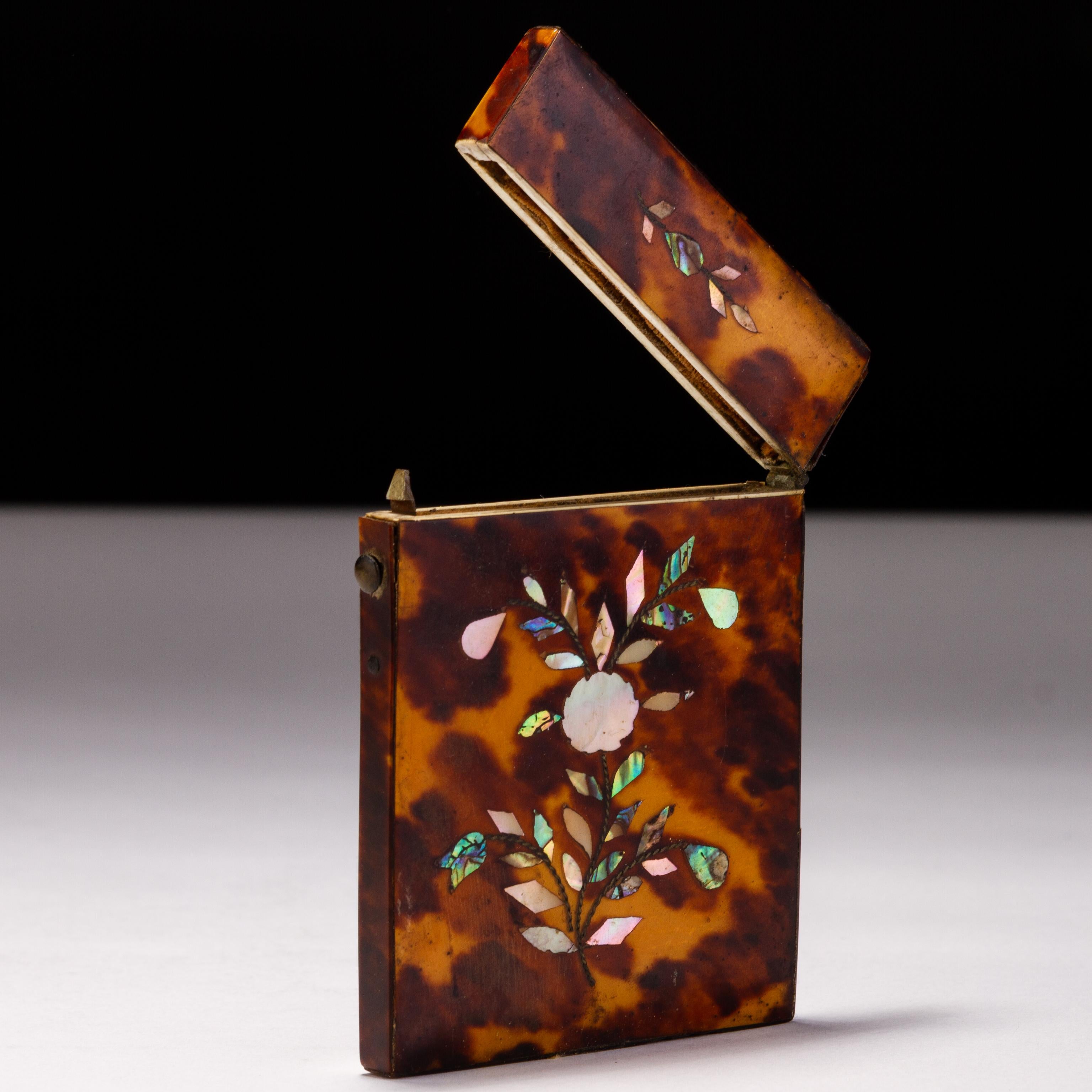 Tortoise Shell Victorian Mother of Pearl & Abalone English Card Case 19th Century  For Sale
