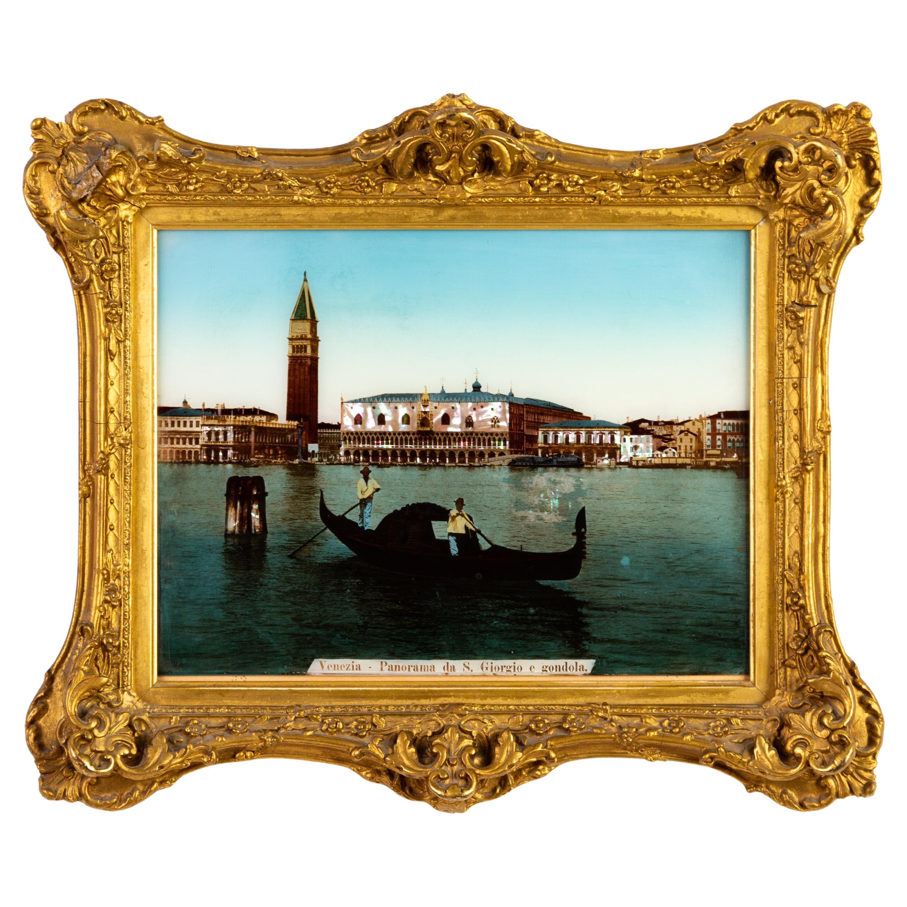 Victorian Mother of Pearl Crystoleum Venetian Gondola  For Sale