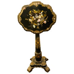 Victorian Mother of Pearl Inlaid 19th Century Tilt-Top Candle Stand / Tea Table