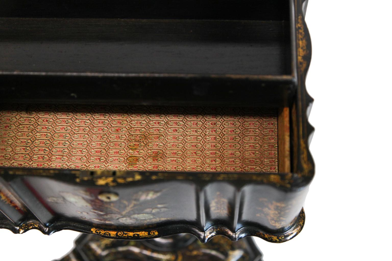 Mother-of-Pearl Victorian Mother of Pearl Inlaid Papier Mâché Box on Stand For Sale