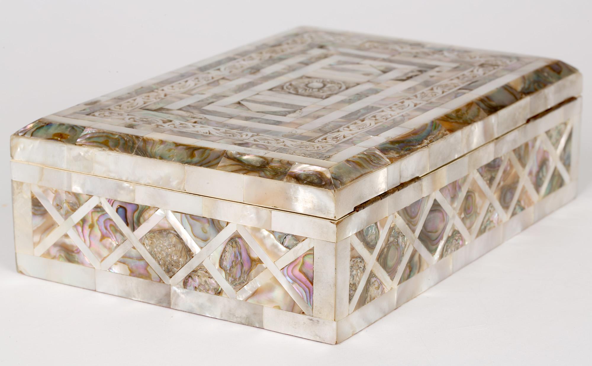 Victorian Mother Of Pearl Mounted Jewelry Box In Good Condition In Bishop's Stortford, Hertfordshire
