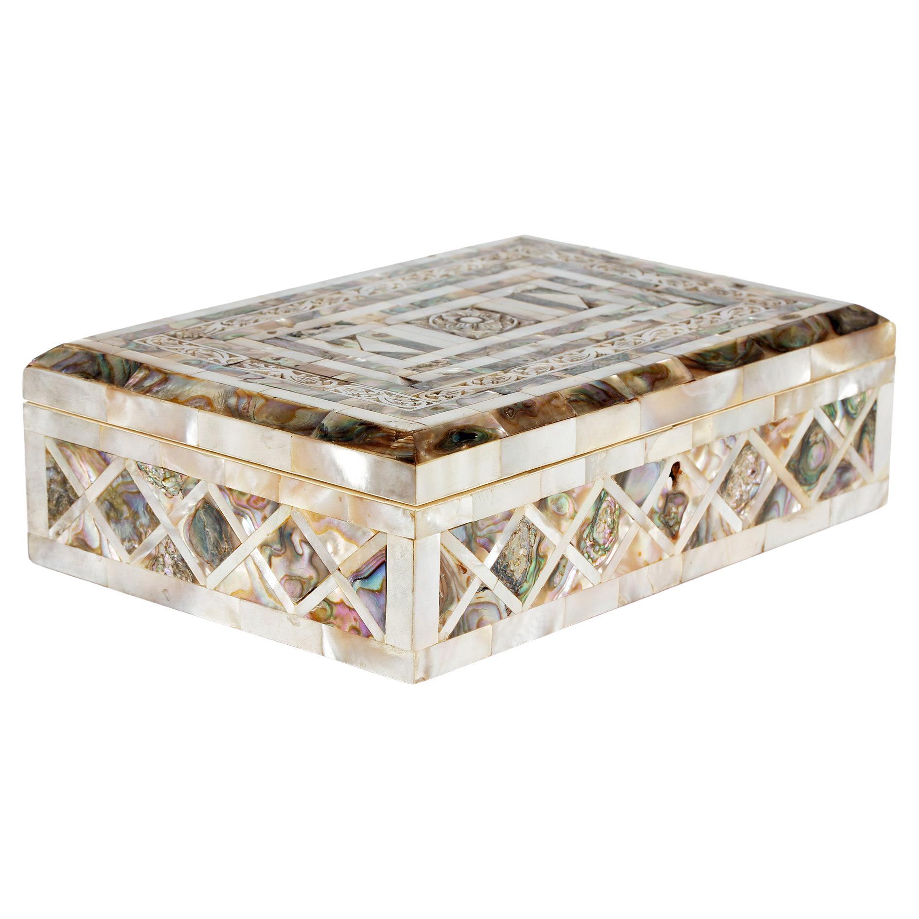 Victorian Mother Of Pearl Mounted Jewelry Box