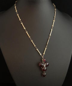 Victorian Mourning Pendant Necklace, Garnet, Diamond Fly, 18 Karat Yellow Gold