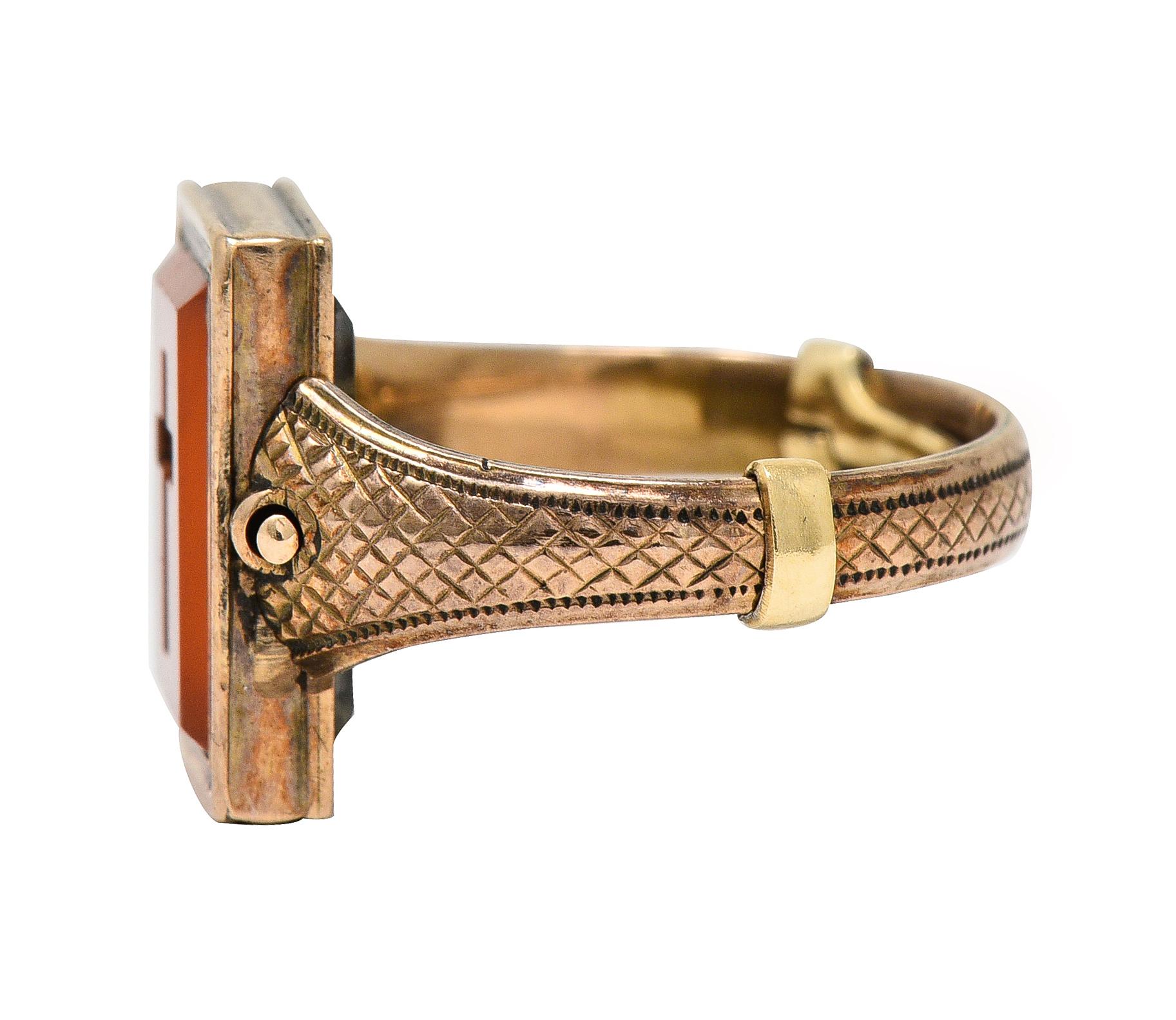 Antiker viktorianischer Flip-Ring aus geflochtenem Quarz mit Kreuz aus 14 Karat Gold im Angebot 4