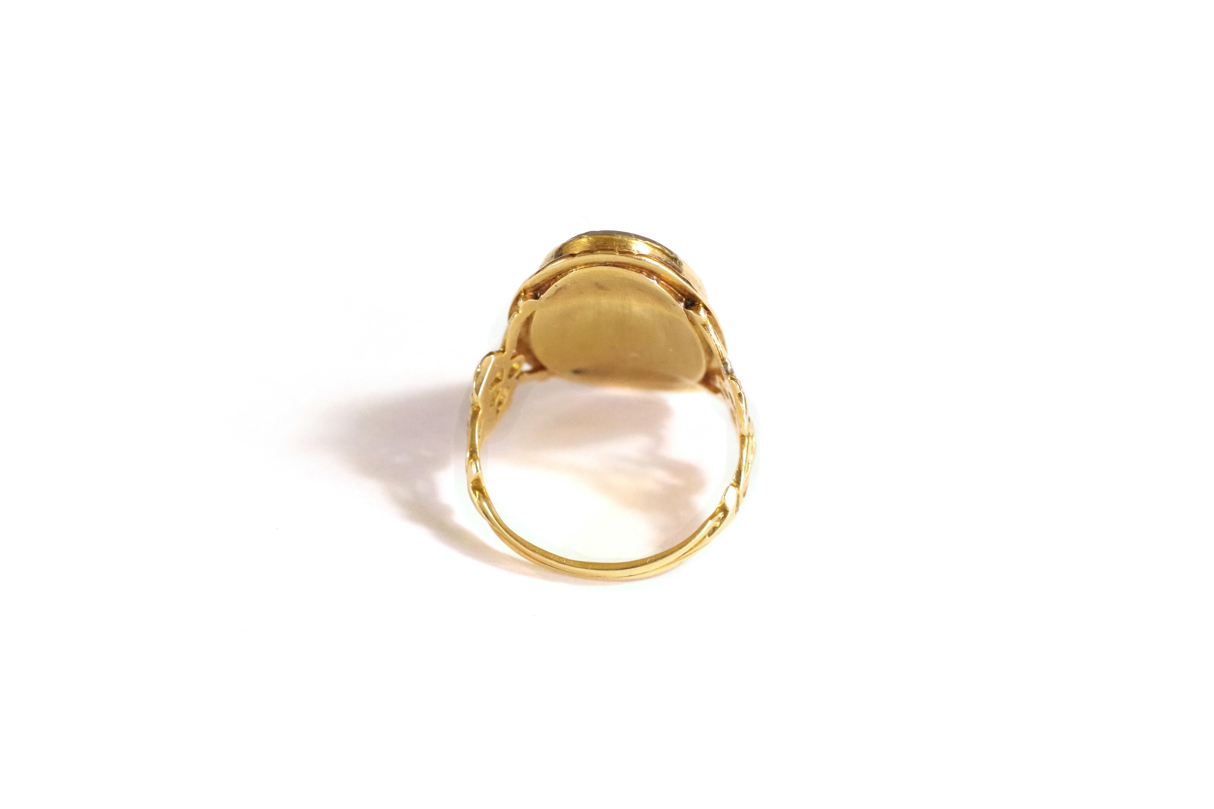 Victorian Mourning Ring in Rose 18 Karats Gold, Monogram CA, AC Monogram Ring In Fair Condition For Sale In PARIS, FR