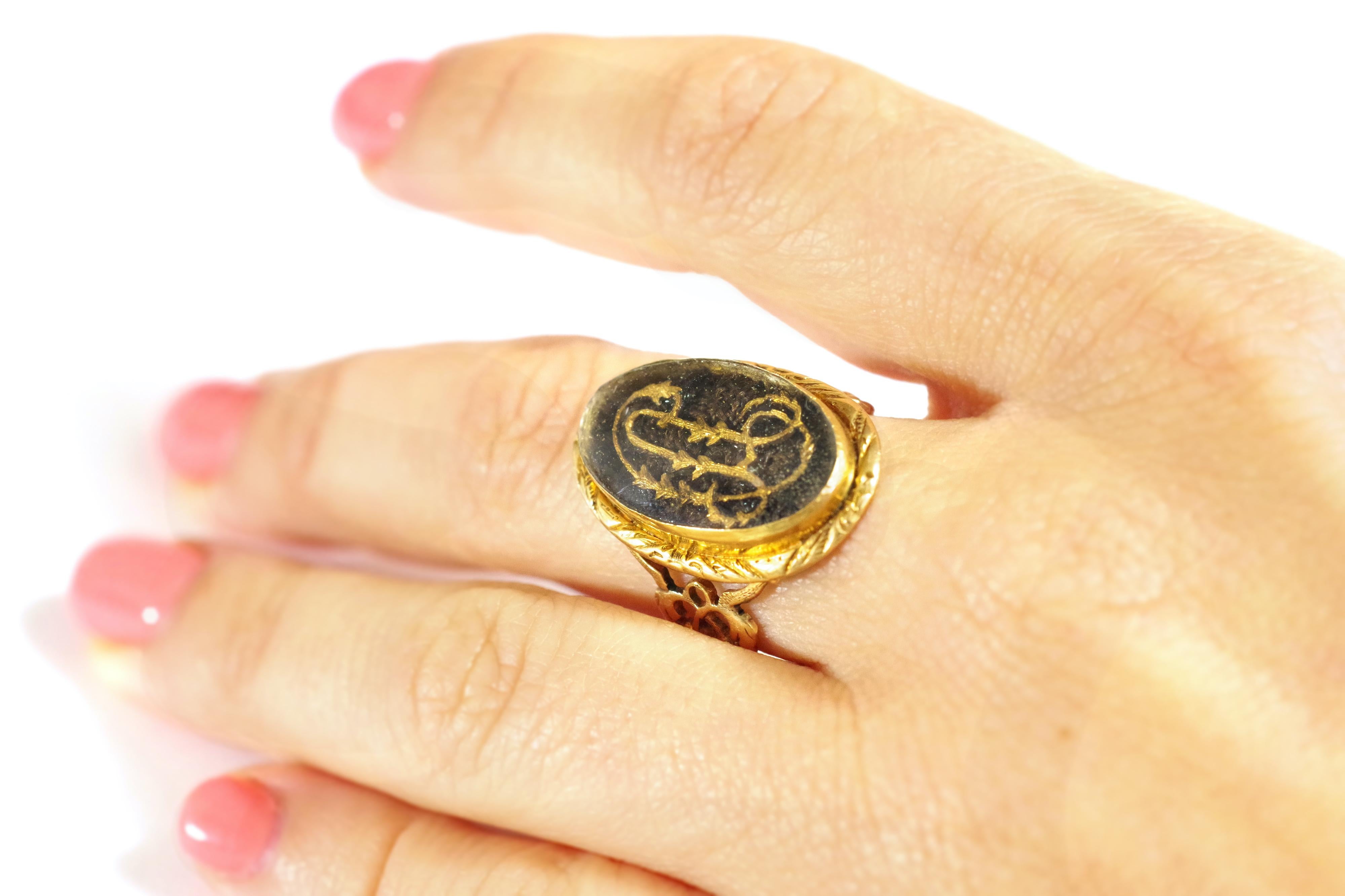 Women's or Men's Victorian Mourning Ring in Rose 18 Karats Gold, Monogram CA, AC Monogram Ring For Sale