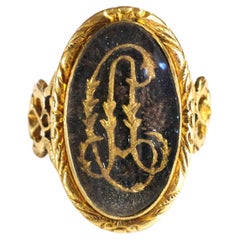 Victorian Mourning Ring in Rose 18 Karats Gold, Monogram CA, AC Monogram Ring