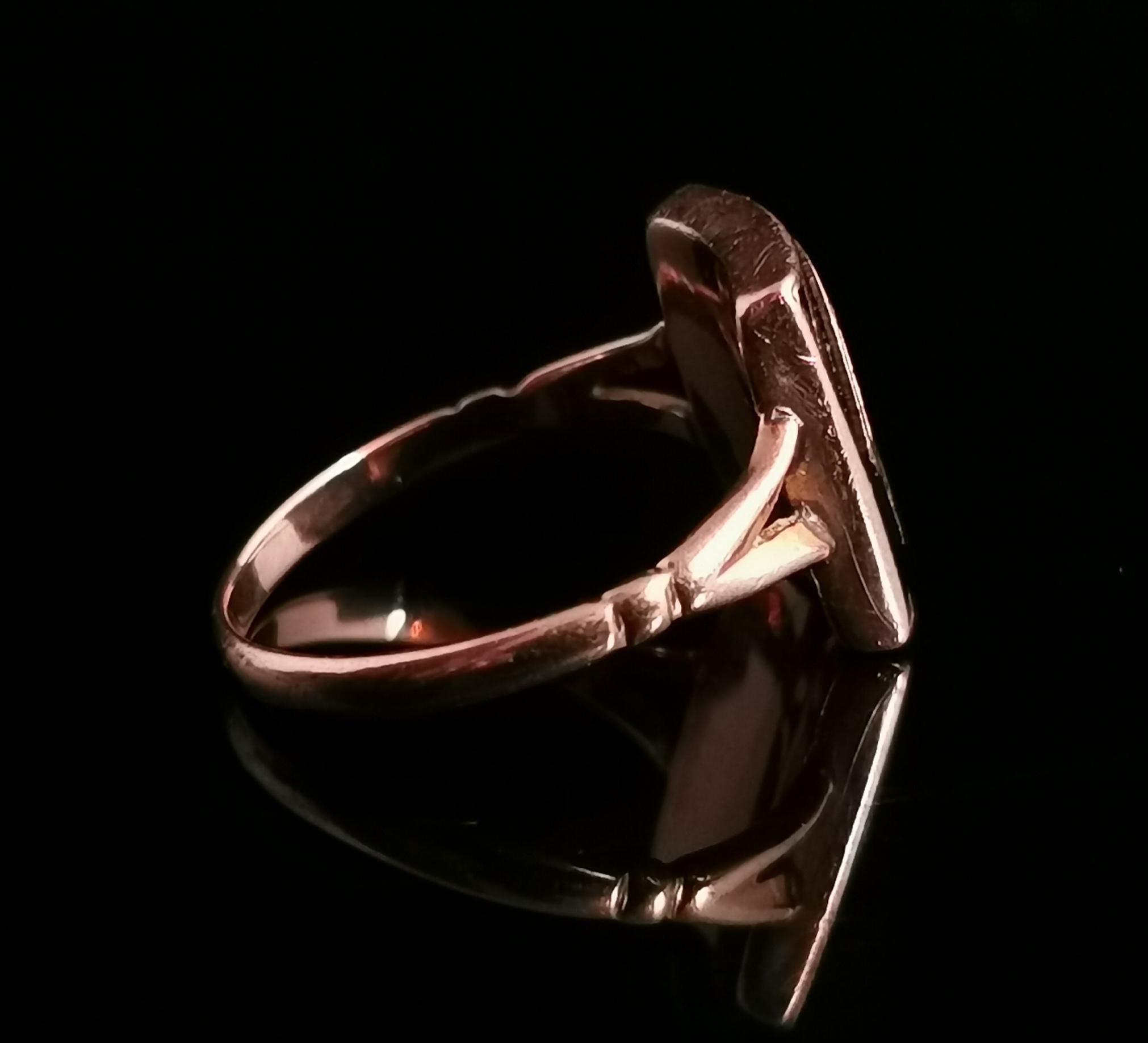 Women's Victorian Mourning Ring, Initial C, 9 Karat Rose Gold and Black Enamel