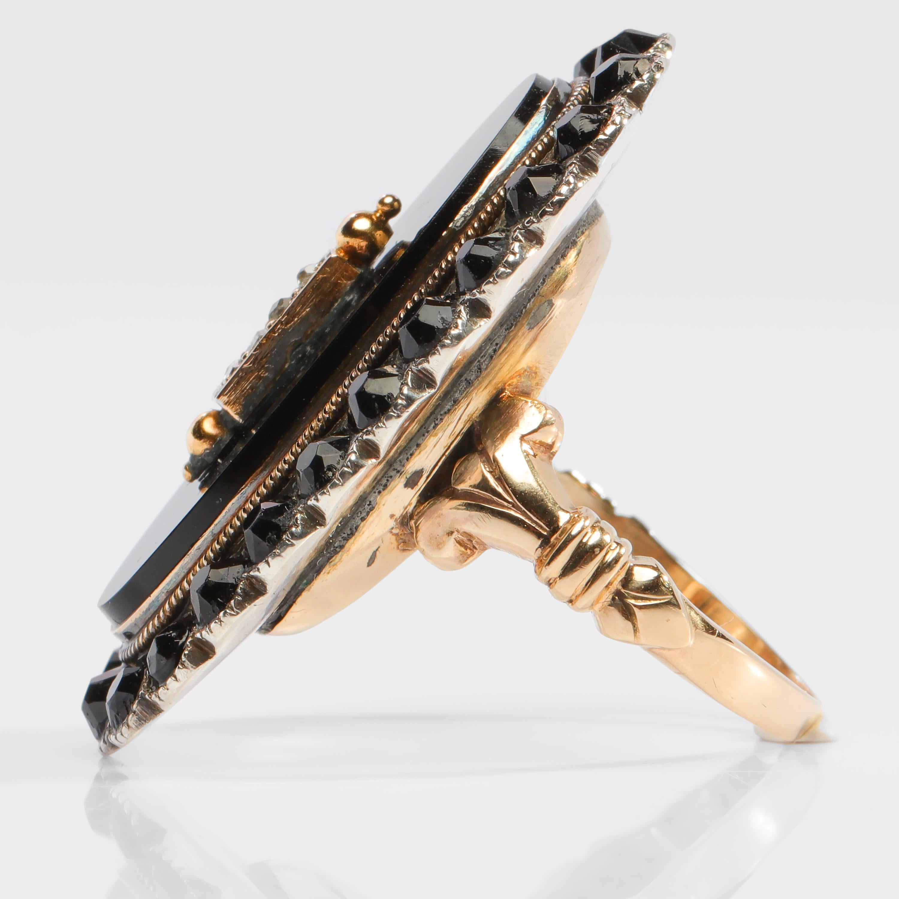 Victorian Mourning Ring with Diamond Lantern to Light the Darkness In Excellent Condition In Southbury, CT