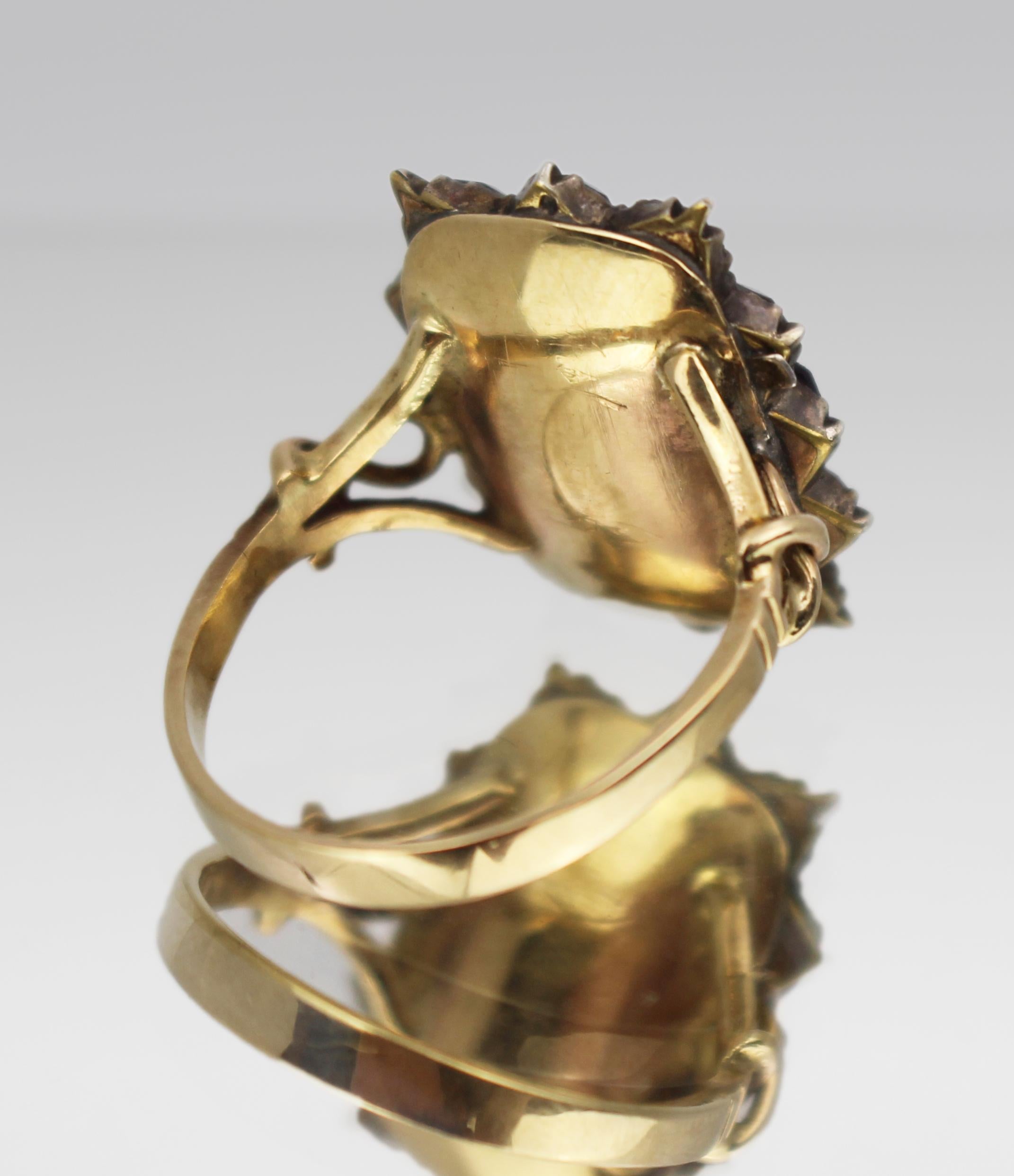 19th Century Victorian Mourning Ring with Purple Glass Stones For Sale