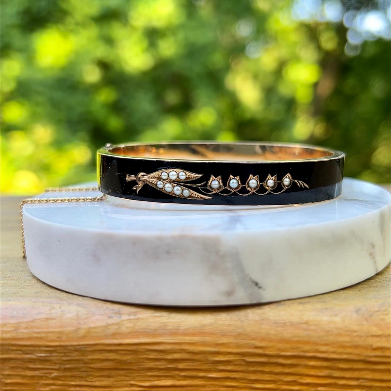 Victorian Mourning Seed Pearl Bracelet in 14 Karat Gold 1