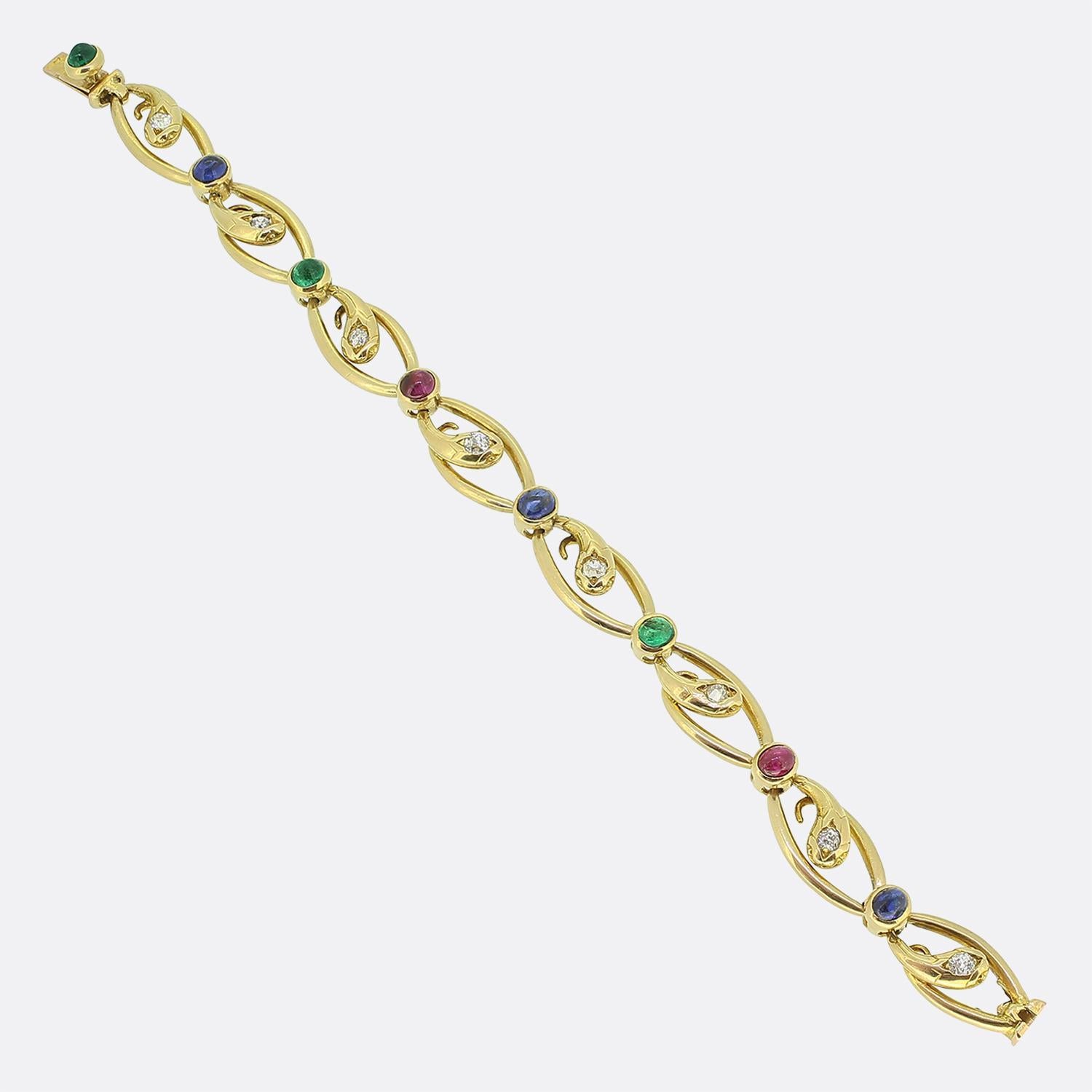 Vittoriano Bracciale vittoriano a serpente con gemme e diamanti multi cabochon in vendita