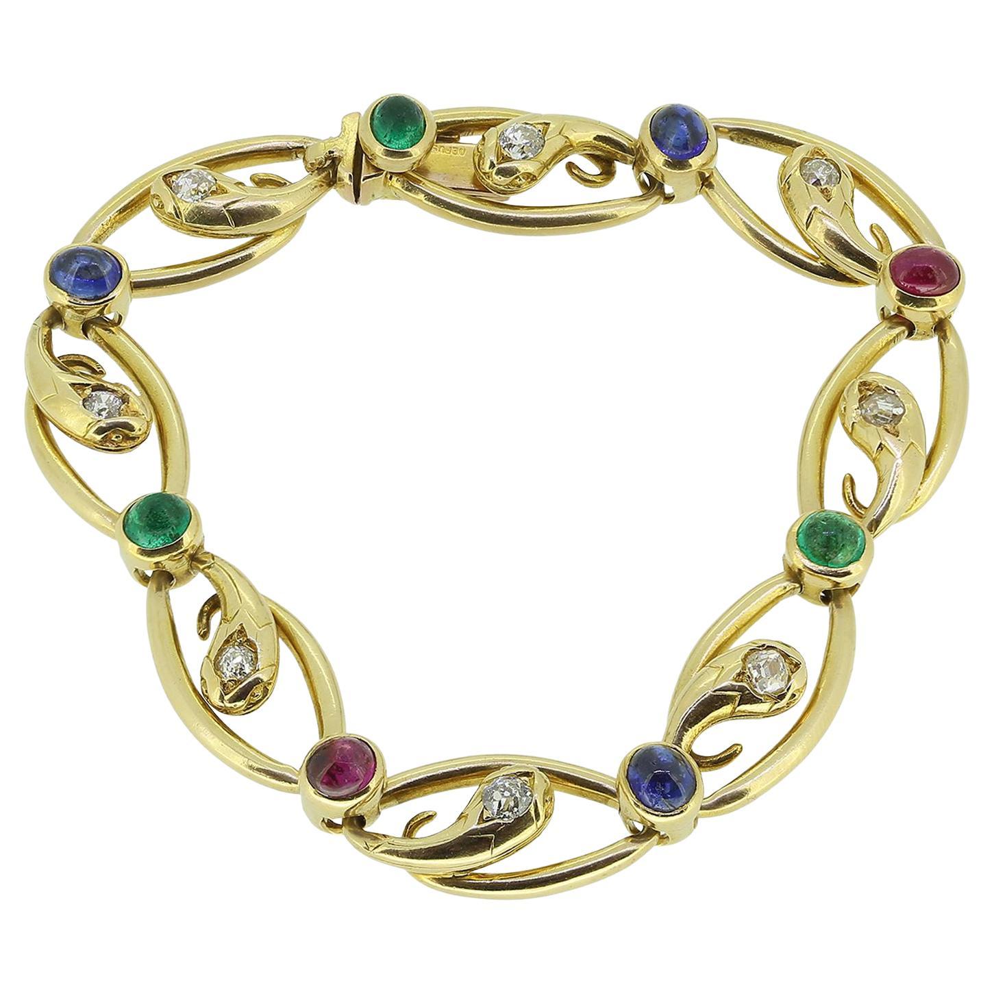 Bracciale vittoriano a serpente con gemme e diamanti multi cabochon in vendita