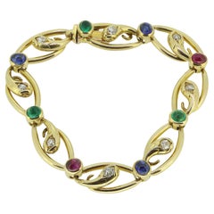 Victorian Multi Cabochon Gemstone and Diamond Snake Bracelet