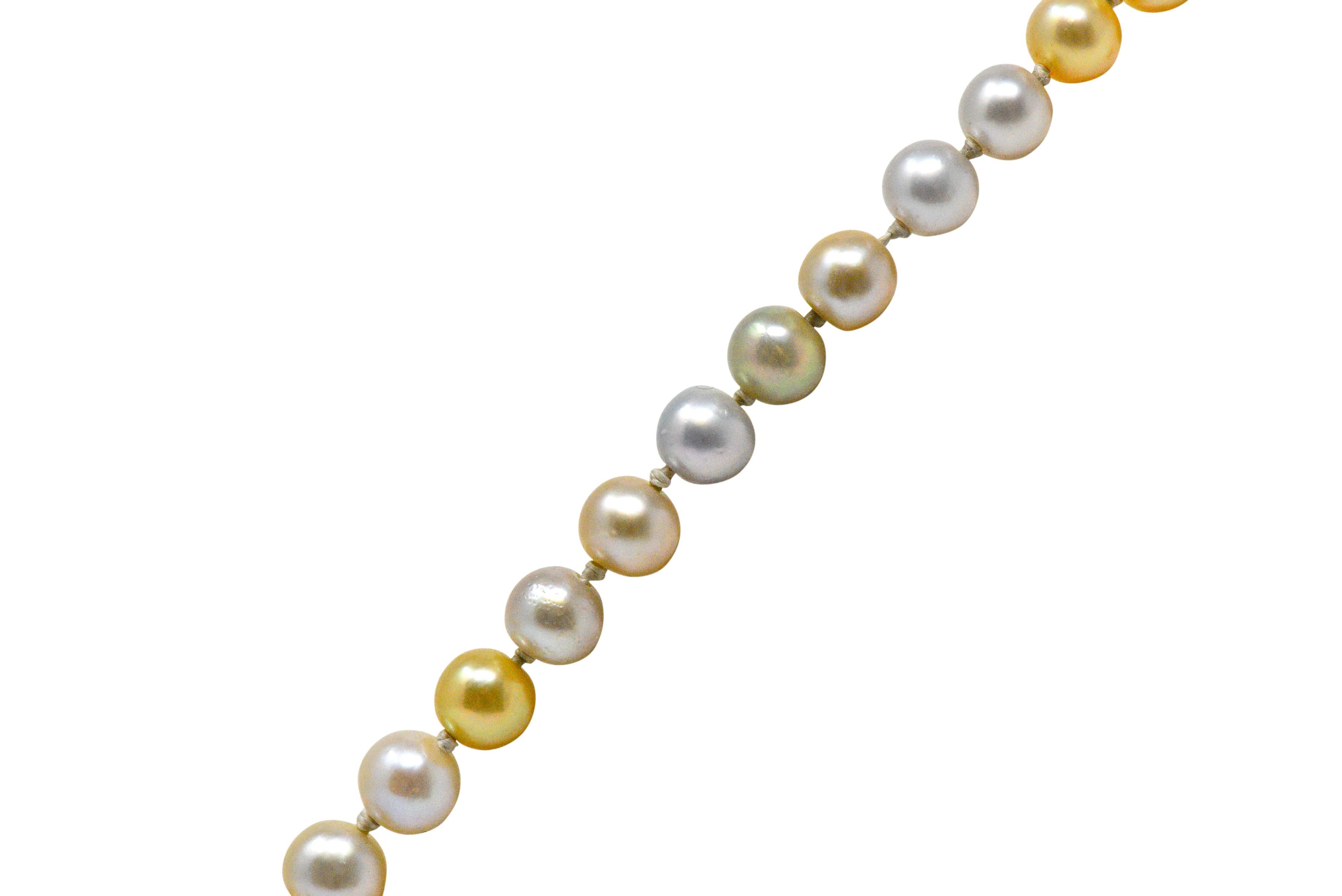 Women's or Men's Victorian Multi-Color Natural Saltwater Pearl Diamond Platinum Gold Necklace