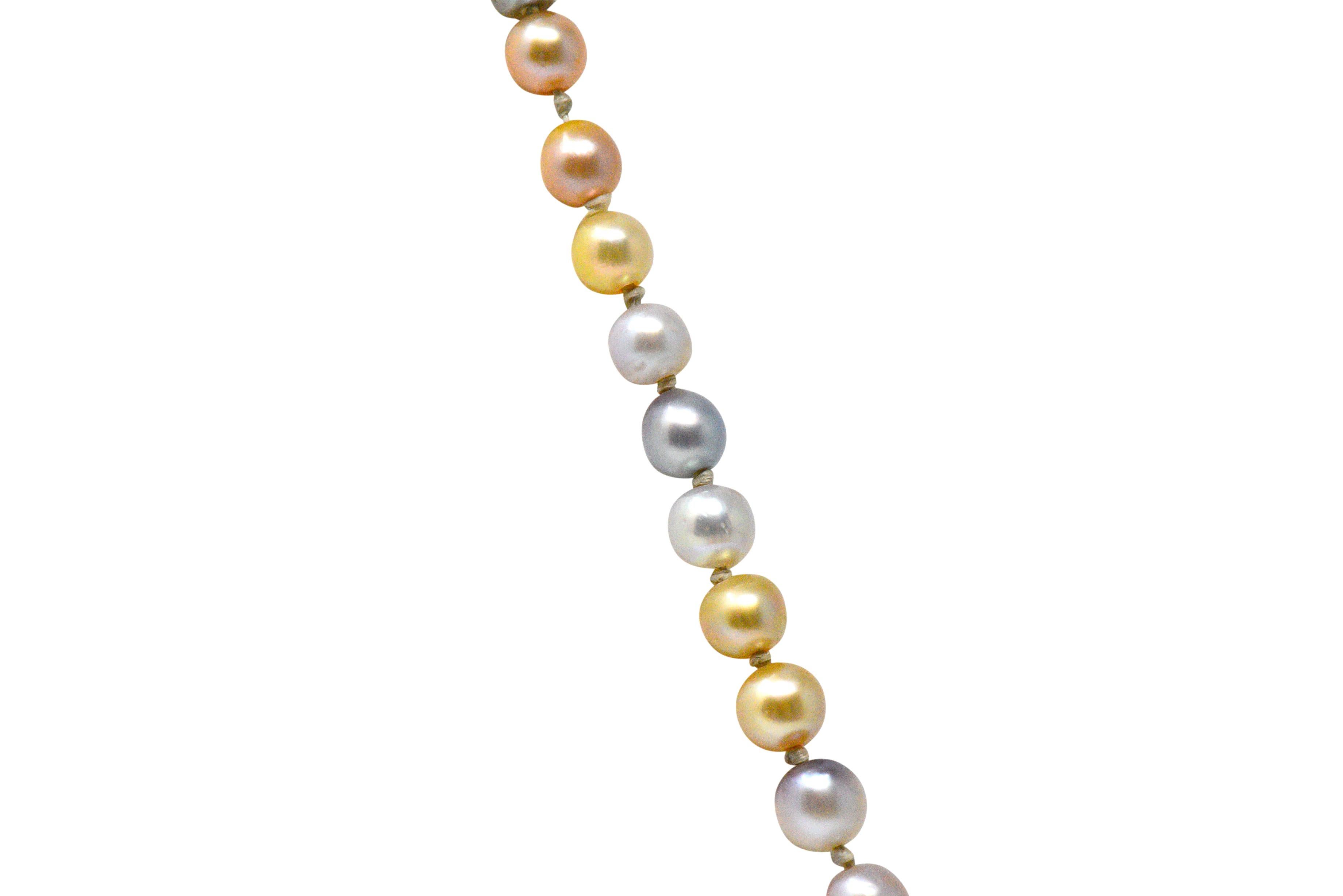 Victorian Multi-Color Natural Saltwater Pearl Diamond Platinum Gold Necklace 2