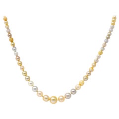 Victorian Multi-Color Natural Saltwater Pearl Diamond Platinum Gold Necklace