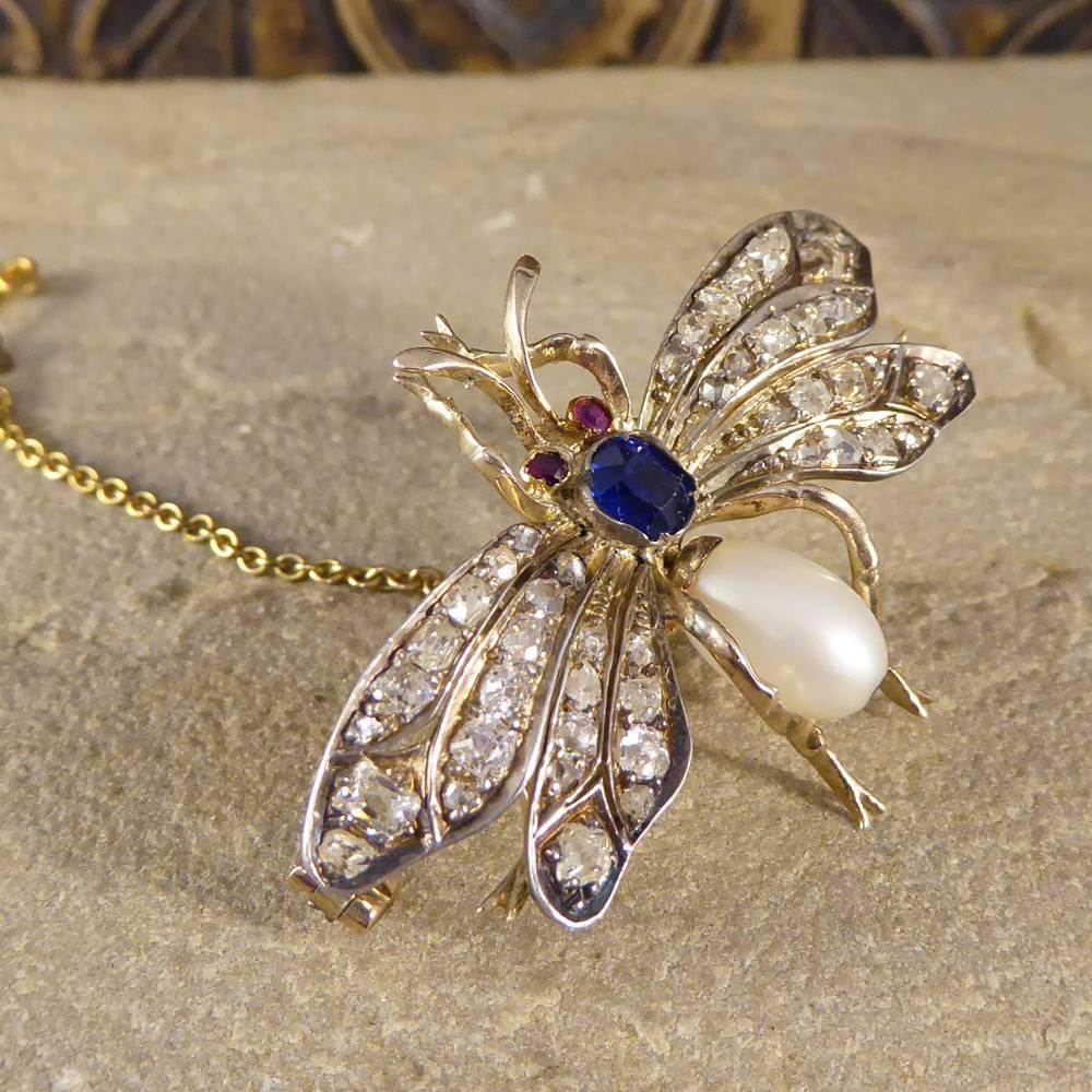 Add some buzz to your wardrobe with this precious diamond studded bug brooch, dating from the Late Victorian Period. The flying insect has been expertly hand crafted from an 18ct yellow Gold back and Silver front. With 1.00ct of bright old mine cut