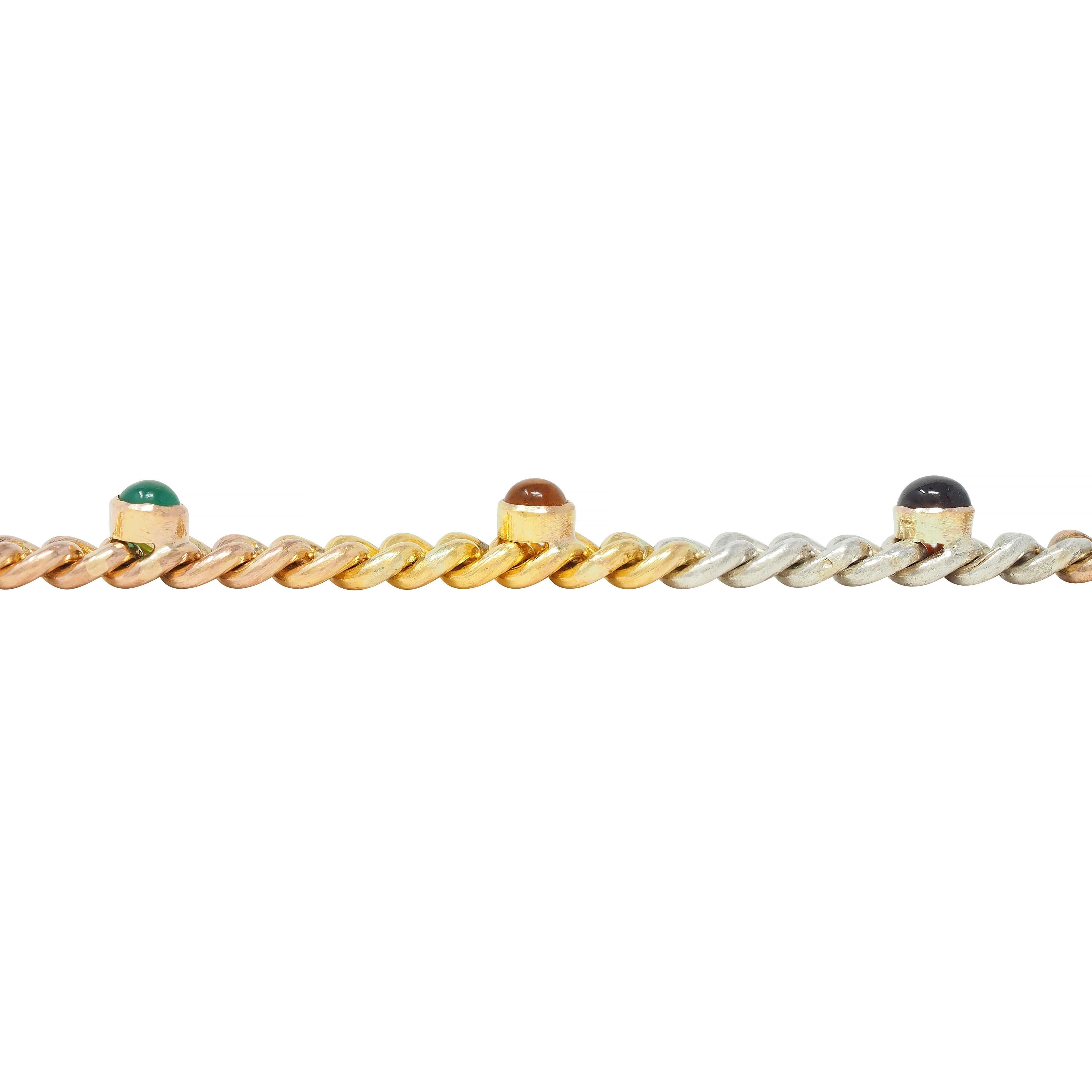 Victorian Multi-Gem Silver 14K Two-Tone Gold Navantra Antique Curb Link Bracelet 1