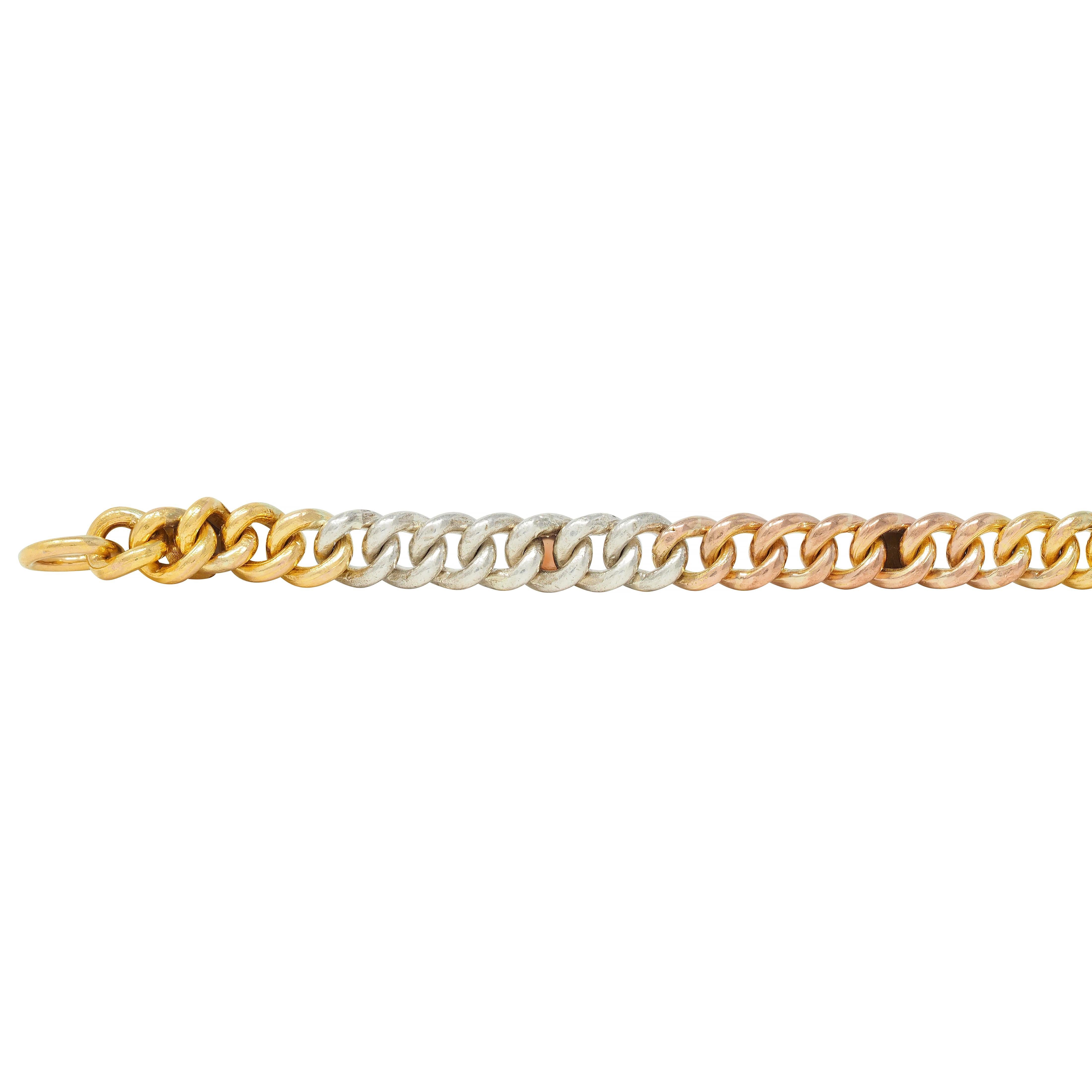 Victorian Multi-Gem Silver 14K Two-Tone Gold Navantra Antique Curb Link Bracelet 2