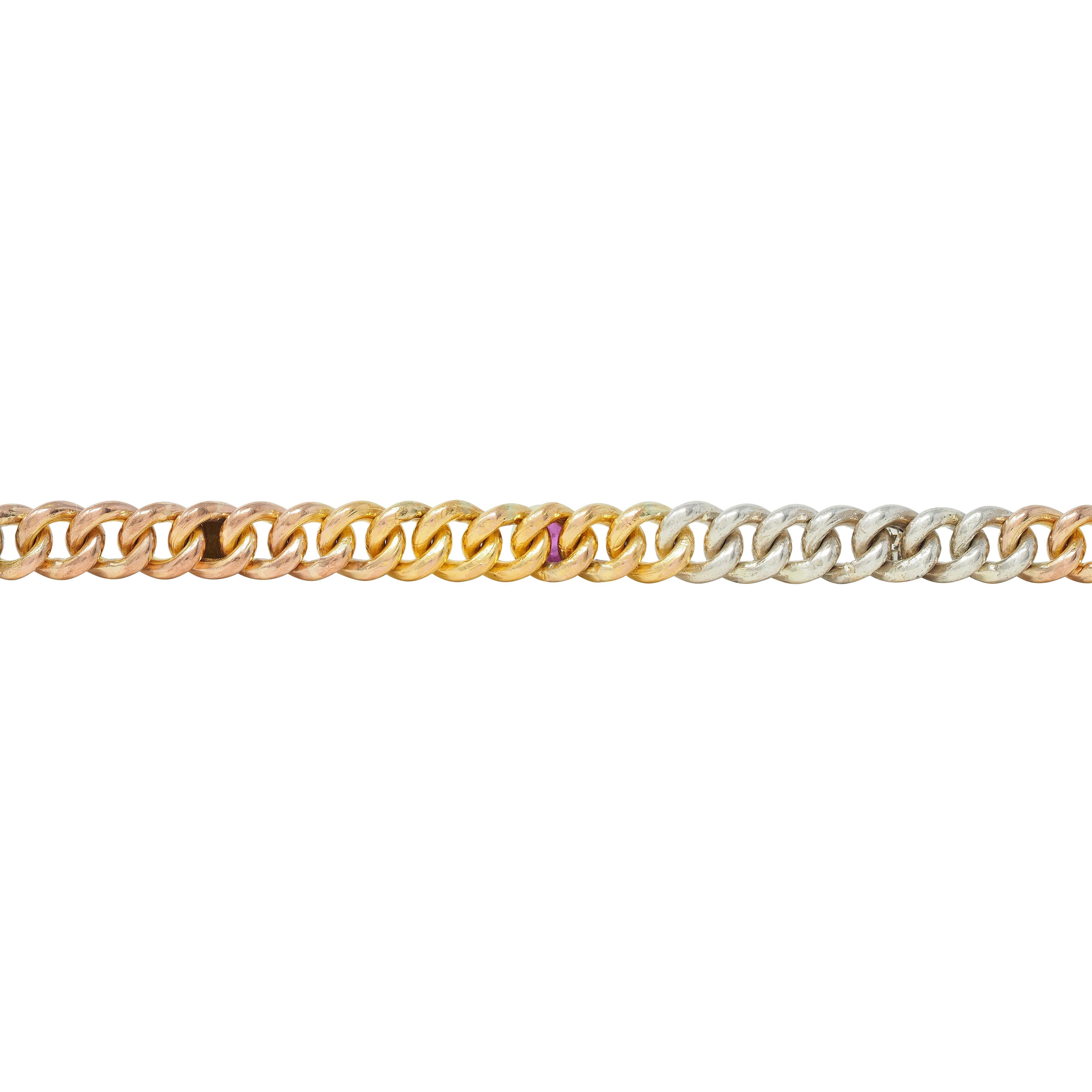 Victorian Multi-Gem Silver 14K Two-Tone Gold Navantra Antique Curb Link Bracelet 3