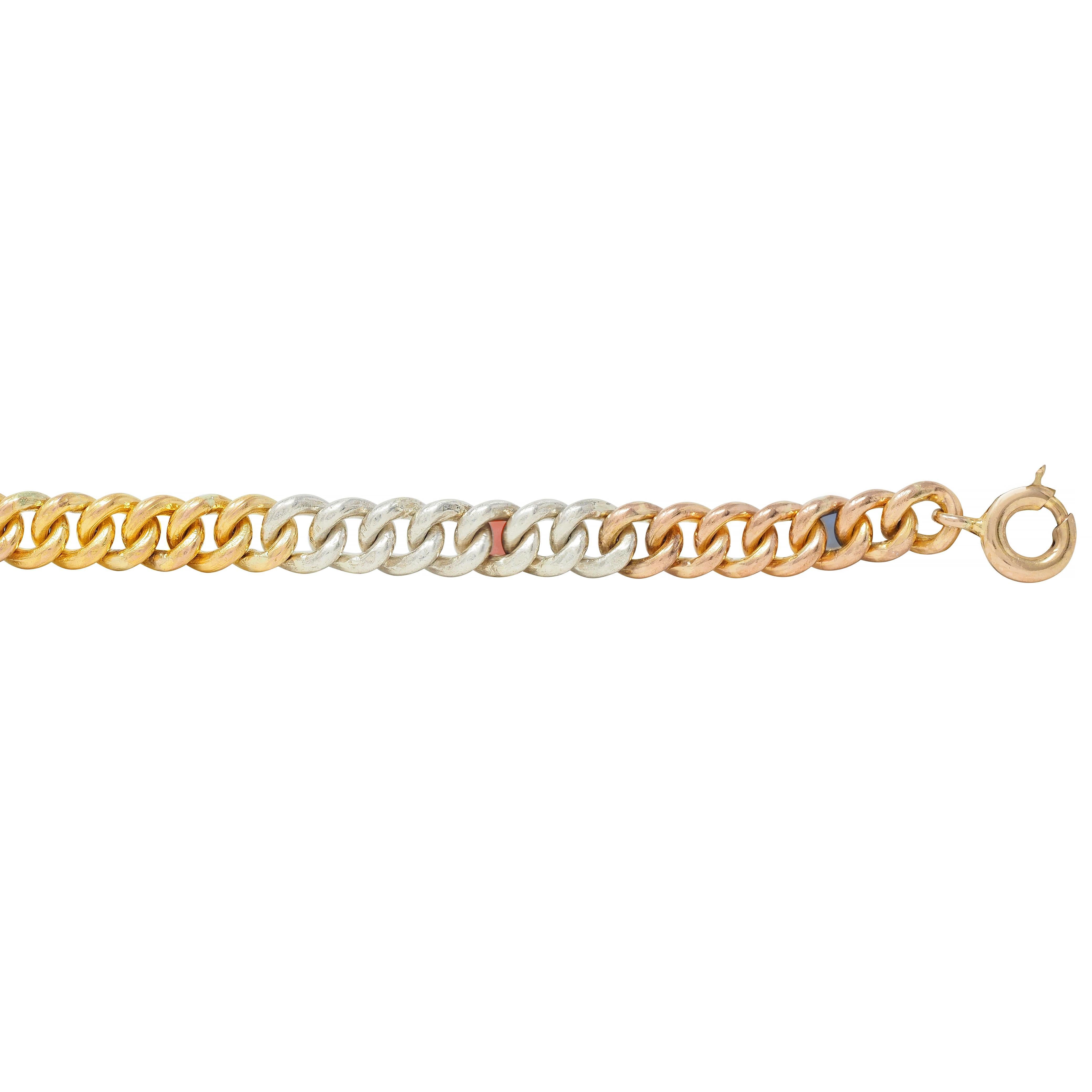 Victorian Multi-Gem Silver 14K Two-Tone Gold Navantra Antique Curb Link Bracelet 4
