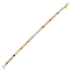 Victorian Multi-Gem Silver 14K Two-Tone Gold Navantra Antique Curb Link Bracelet