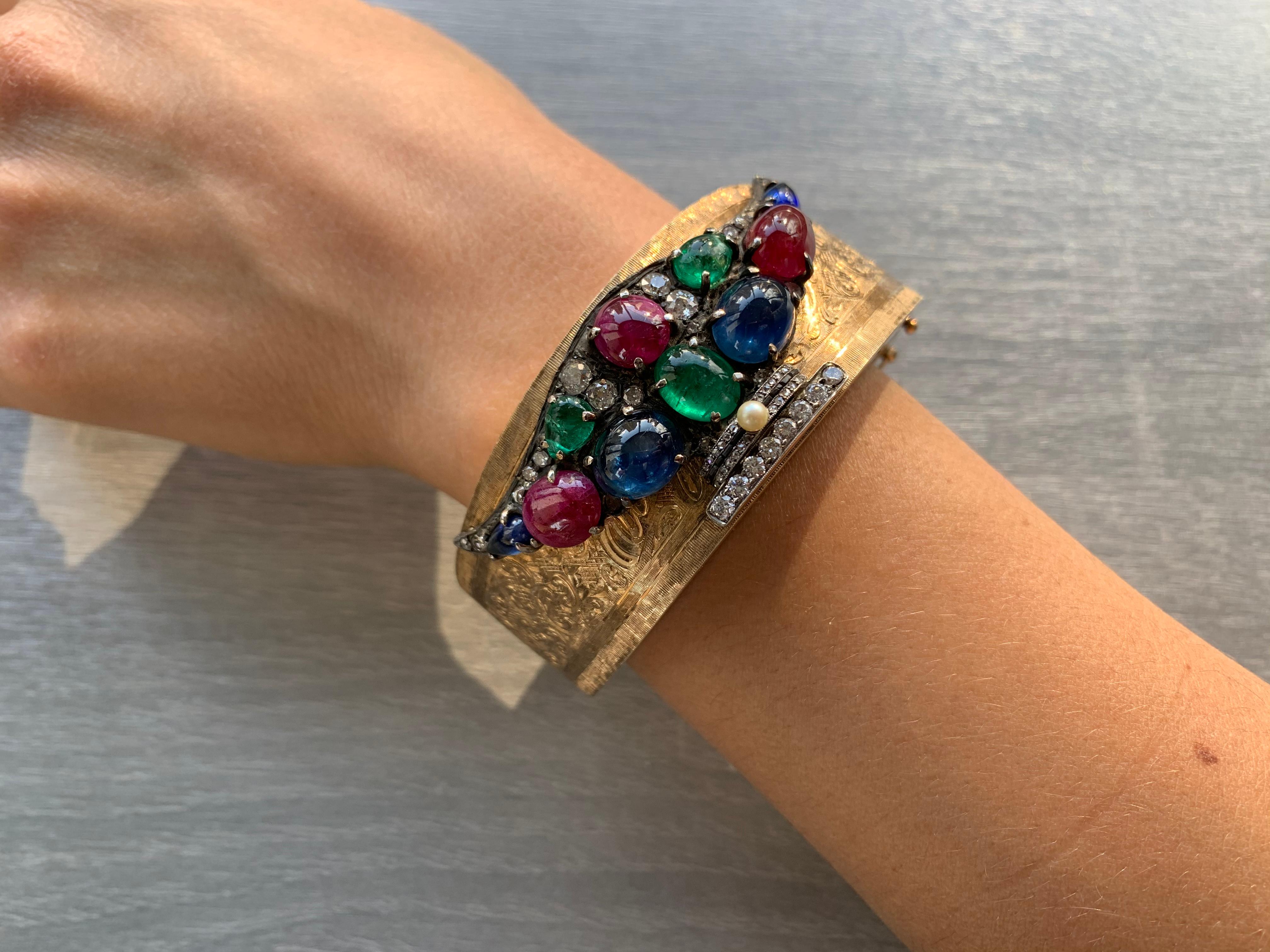 Viktorianische Multi Edelstein Tutti Frutti Korb Armspange Armband im Zustand „Hervorragend“ im Angebot in New York, NY