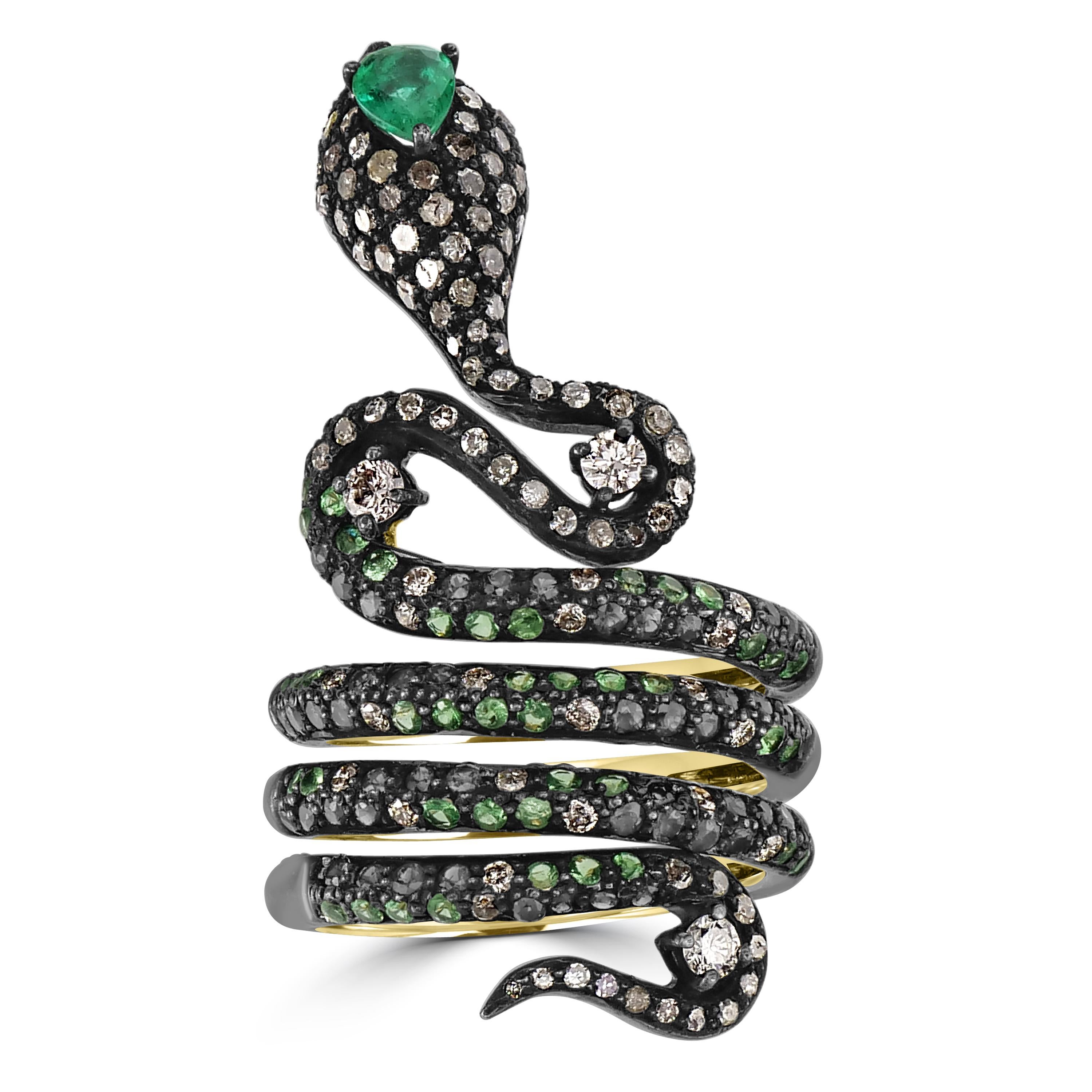 Victorian Multi Gemstone and Diamond Serpentine Stackable Band Ring in 18k/925 In New Condition For Sale In New York, NY