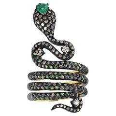 Victorian Multi Gemstone and Diamond Serpentine Stackable Band Ring in 18k/925